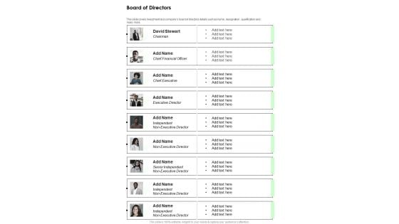 Board Of Directors Template 1 One Pager Documents