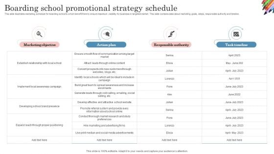 Boarding School Promotional Strategy Schedule Topics PDF
