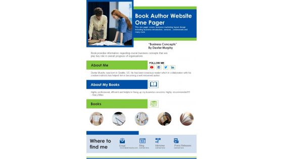 Book Author Website One Pager PDF Document PPT Template