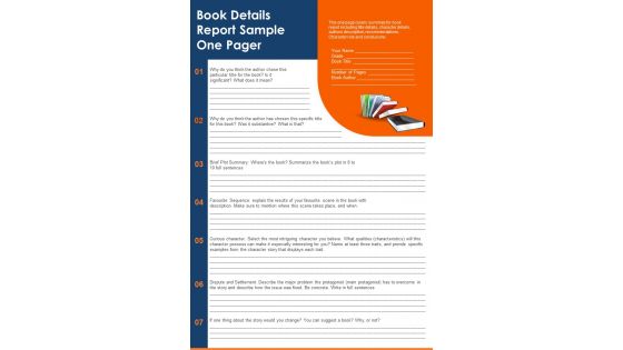 Book Details Report Sample One Pager PDF Document PPT Template