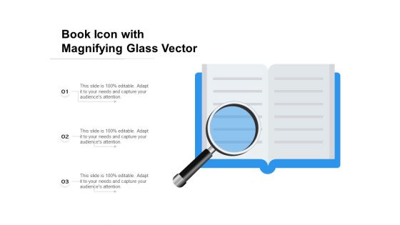 Book Icon With Magnifying Glass Vector Ppt PowerPoint Presentation Layouts Visual Aids PDF