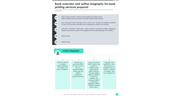 Book Overview And Author Biography For Book Printing Services Proposal One Pager Sample Example Document Book Overview And Author Biography For Book Printing Services Proposal One Pager Sample Example Document