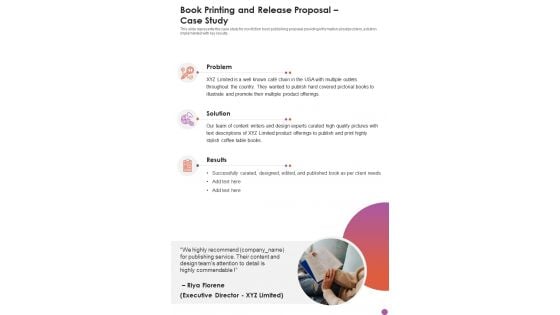 Book Printing And Release Proposal Case Study One Pager Sample Example Document