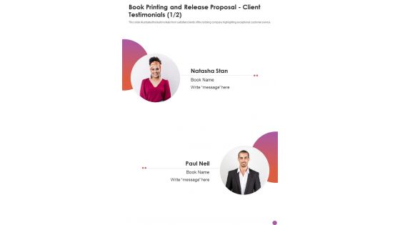 Book Printing And Release Proposal Client Testimonials One Pager Sample Example Document Book Printing And Release Proposal Client Testimonials One Pager Sample Example Document