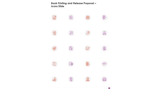 Book Printing And Release Proposal Icons Slide One Pager Sample Example Document