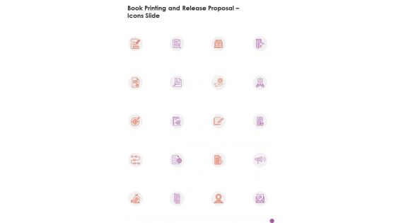 Book Printing And Release Proposal Icons Slide One Pager Sample Example Document Book Printing And Release Proposal Icons Slide One Pager Sample Example Document