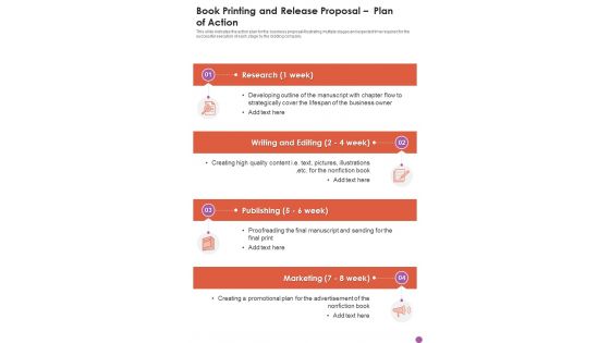 Book Printing And Release Proposal Plan Of Action One Pager Sample Example Document Book Printing And Release Proposal Plan Of Action One Pager Sample Example Document