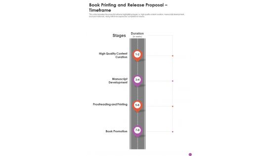 Book Printing And Release Proposal Timeframe One Pager Sample Example Document Book Printing And Release Proposal Timeframe One Pager Sample Example Document