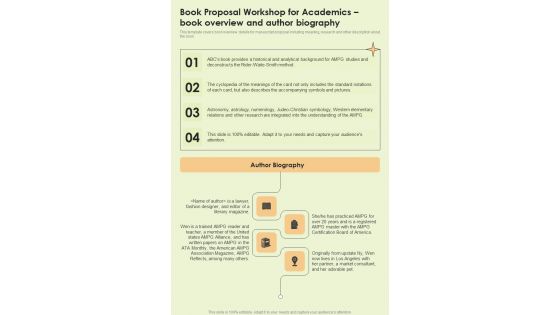 Book Proposal Workshop For Academics Book Overview One Pager Sample Example Document