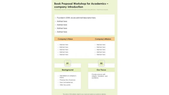 Book Proposal Workshop For Academics Company Introduction One Pager Sample Example Document Book Proposal Workshop For Academics Company Introduction One Pager Sample Example Document