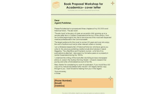 Book Proposal Workshop For Academics Cover Letter One Pager Sample Example Document