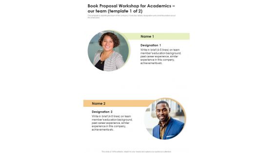 Book Proposal Workshop For Academics Our Team One Pager Sample Example Document