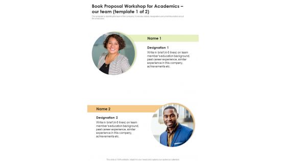 Book Proposal Workshop For Academics Our Team One Pager Sample Example Document Book Proposal Workshop For Academics Our Team One Pager Sample Example Document