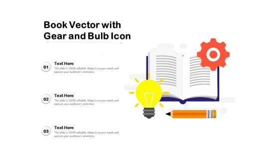 Book Vector With Gear And Bulb Icon Ppt PowerPoint Presentation Inspiration Format Ideas PDF