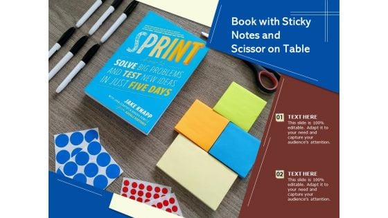 Book With Sticky Notes And Scissor On Table Ppt PowerPoint Presentation Slides Objects PDF