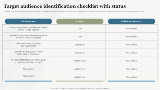 Boosting Customer Base Through Effective Target Audience Identification Checklist With Status Summary PDF