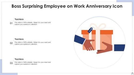 Boss Surprising Employee On Work Anniversary Icon Demonstration PDF