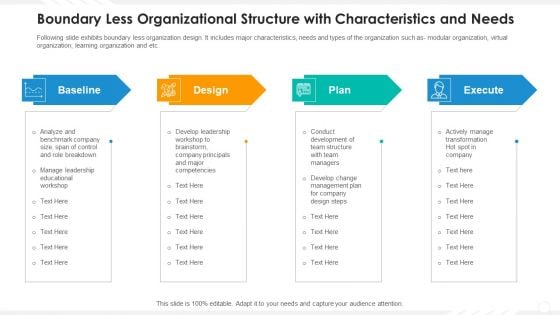 Boundary Less Organizational Structure With Characteristics And Needs Portrait PDF