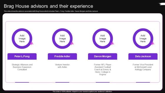 Brag House Advisors And Their Experience Brag House Funding Pitch Deck Inspiration PDF Brag House Advisors And Their Experience Brag House Funding Pitch Deck Inspiration PDF