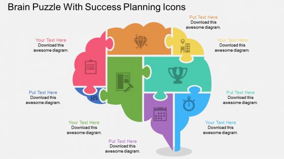 Brain Puzzle With Success Planning Icons Powerpoint Template
