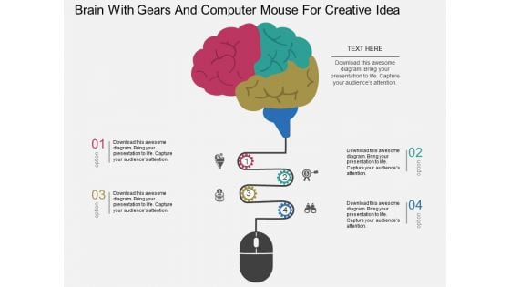 Brain With Gears And Computer Mouse For Creative Idea Powerpoint Template