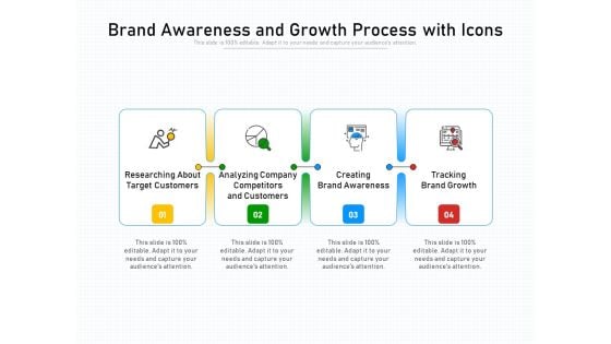 Brand Awareness And Growth Process With Icons Ppt PowerPoint Presentation Gallery Background Image PDF