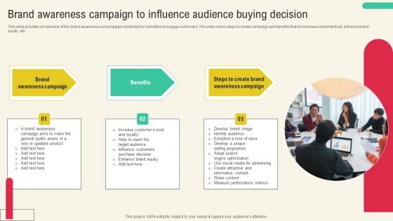 Brand Awareness Campaign To Influence Audience Buying Decision Portrait PDF