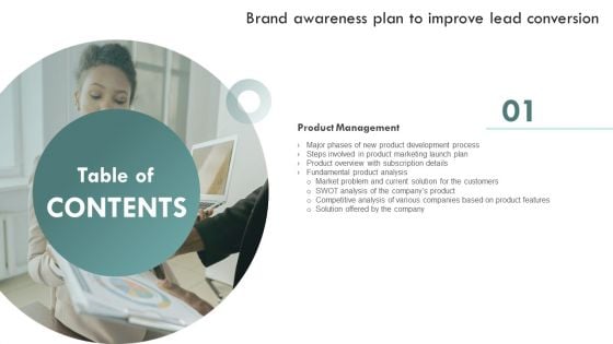 Brand Awareness Plan To Improve Lead Conversion Table Of Contents Summary PDF