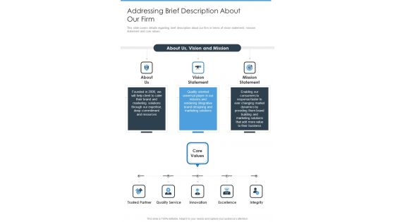 Brand Building And Promotion Addressing Brief Description One Pager Sample Example Document Brand Building And Promotion Addressing Brief Description One Pager Sample Example Document