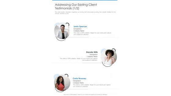 Brand Building And Promotion Addressing Our Existing Client One Pager Sample Example Document Brand Building And Promotion Addressing Our Existing Client One Pager Sample Example Document