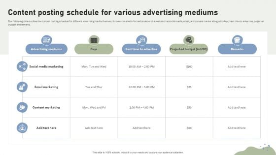 Brand Building Techniques Enhance Customer Engagement Loyalty Content Posting Schedule Professional PDF