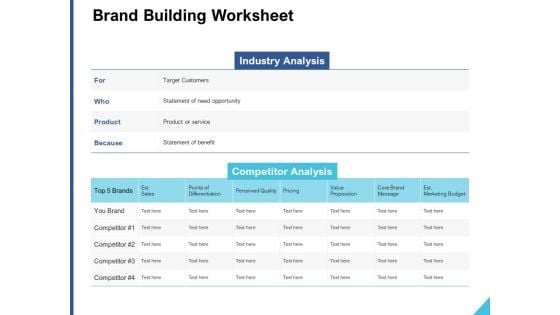 Brand Building Worksheet Ppt PowerPoint Presentation Model Ideas