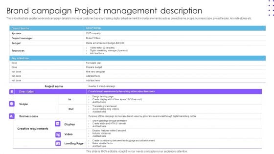 Brand Campaign Project Management Description Ppt Portfolio Background Image PDF