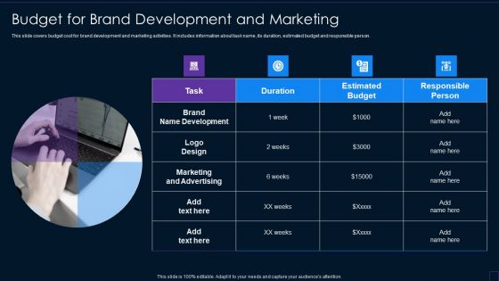 Brand Development Manual Budget For Brand Development And Marketing Structure PDF