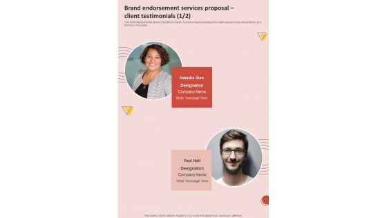 Brand Endorsement Services Proposal Client Testimonials One Pager Sample Example Document