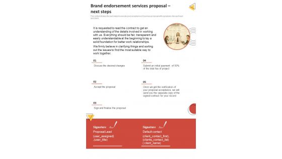 Brand Endorsement Services Proposal Next Steps One Pager Sample Example Document