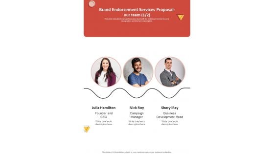 Brand Endorsement Services Proposal Our Team One Pager Sample Example Document