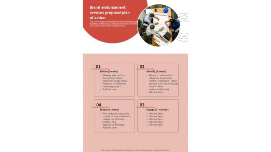 Brand Endorsement Services Proposal Plan Of Action One Pager Sample Example Document