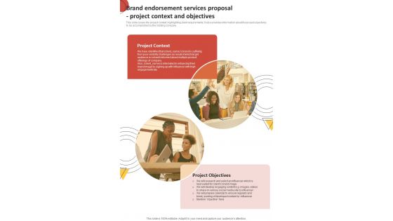 Brand Endorsement Services Proposal Project Context And Objectives One Pager Sample Example Document