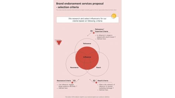 Brand Endorsement Services Proposal Selection Criteria One Pager Sample Example Document