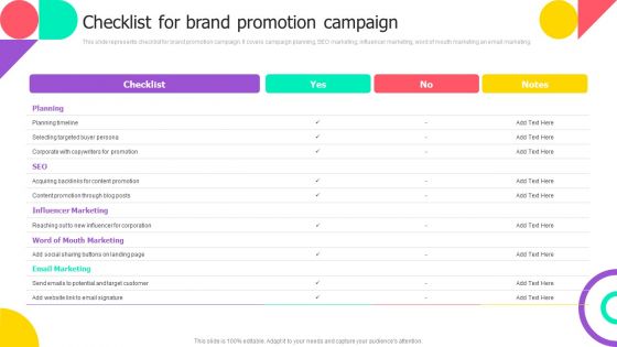 Brand Engagement Promotional Campaign Implementation Checklist For Brand Promotion Campaign Formats PDF