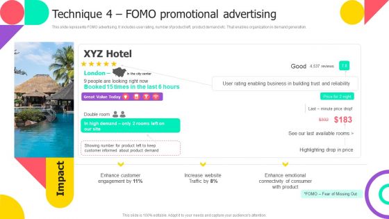 Brand Engagement Promotional Campaign Implementation Technique 4 Fomo Promotional Advertising Template PDF