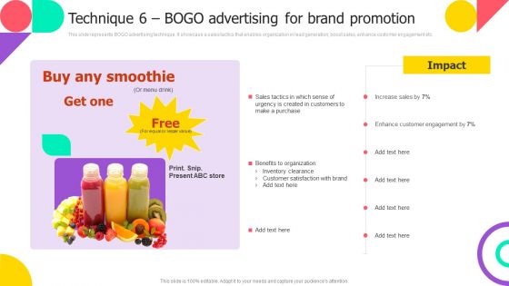 Brand Engagement Promotional Campaign Implementation Technique 6 Bogo Advertising For Brand Promotion Guidelines PDF