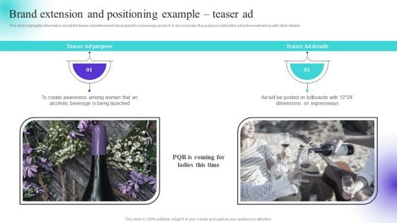 Brand Extension And Positioning Example Teaser Ad Ppt File Tips PDF