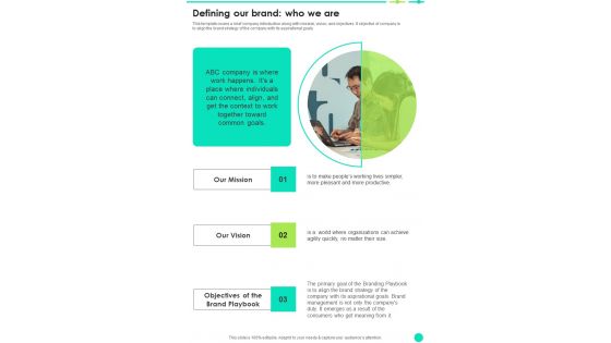 Brand Guide Defining Our Brand Who We Are One Pager Sample Example Document