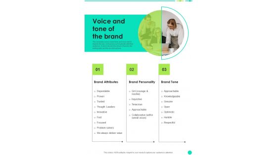 Brand Guide Voice And Tone Of The Brand One Pager Sample Example Document