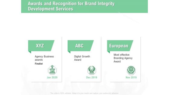 Brand Identification Designing Proposal Awards And Recognition For Brand Integrity Development Services Elements PDF