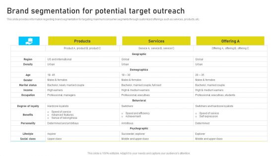 Brand Identity Management Toolkit Brand Segmentation For Potential Target Outreach Summary PDF