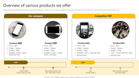 Brand Improvement Techniques To Build Consumer Loyalty Overview Of Various Products We Offer Structure PDF