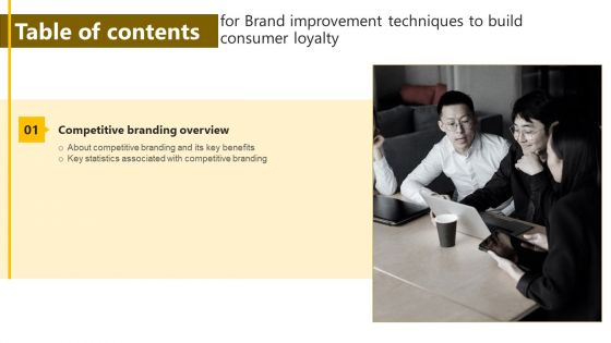 Brand Improvement Techniques To Build Consumer Loyalty Table Of Contents Information PDF